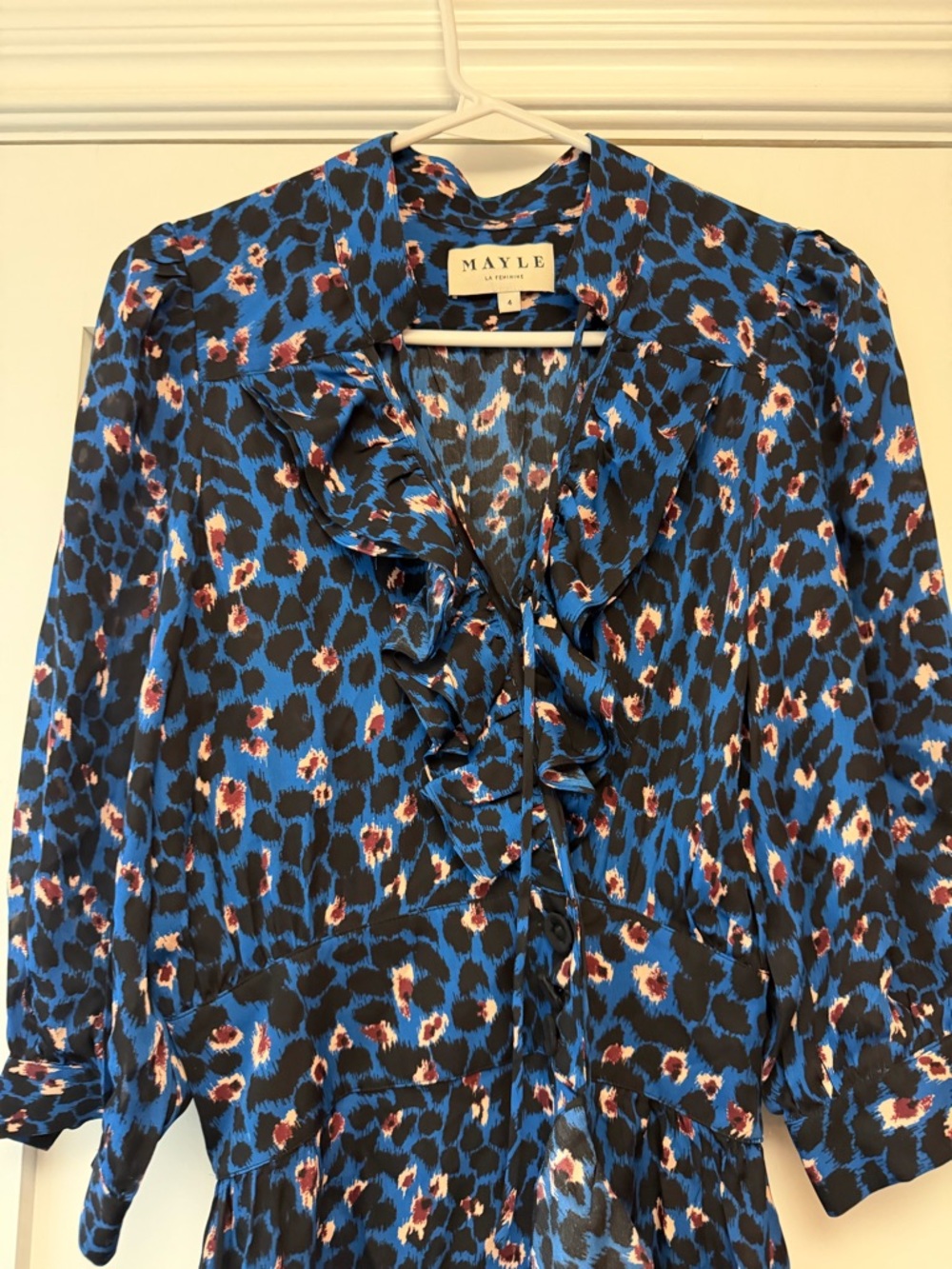 Mayle Blue Navy Floral Ruffle-Front Maxi Dress - Picture 3 of 9
